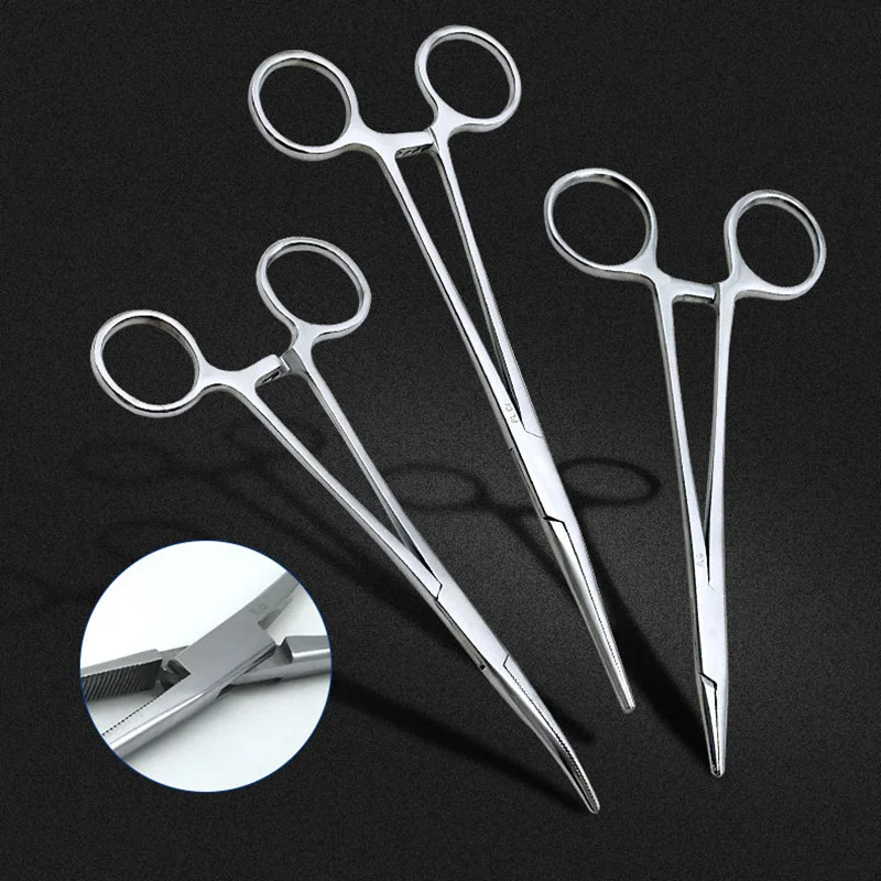 1pc Stainless Steel Hemostatic Forceps Surgical Forceps Tool Hemostat Locking Clamps Forceps Fishing Pliers Curved/Straight Tip