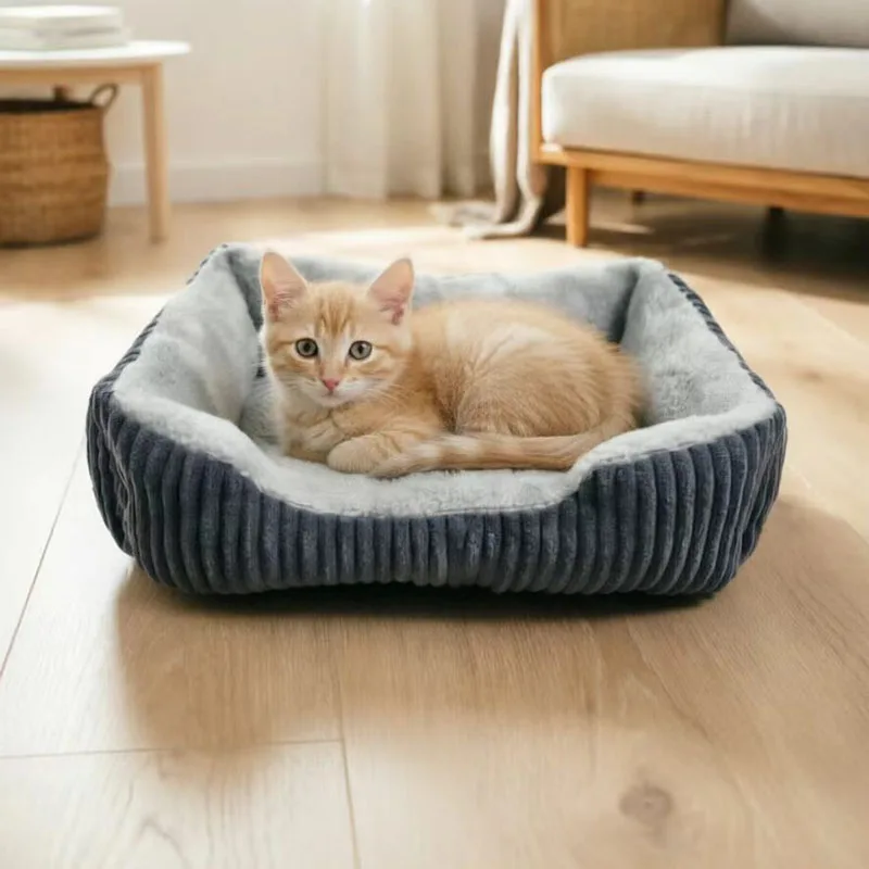 Cama sofá felpa pana gris para perros pequeños y medianos - imagen 3