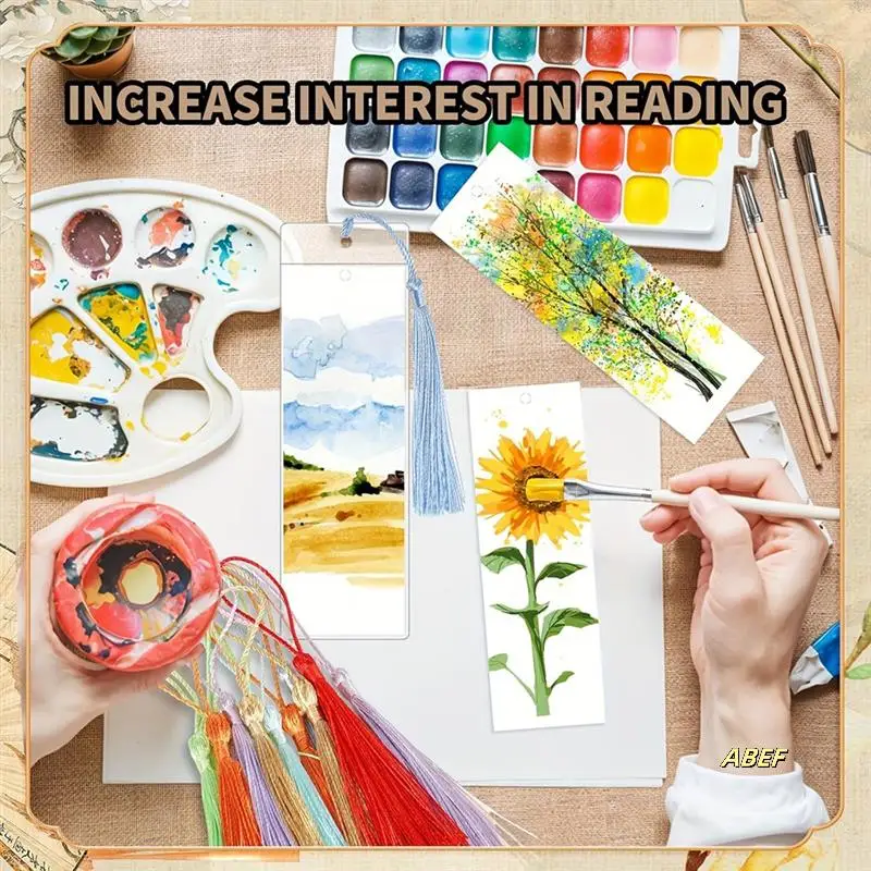 Пустые бумажные закладки с кисточками, прозрачные заготовки для закладок, красочные кисточки, картон, набор для изготовления закладок «сделай сам»