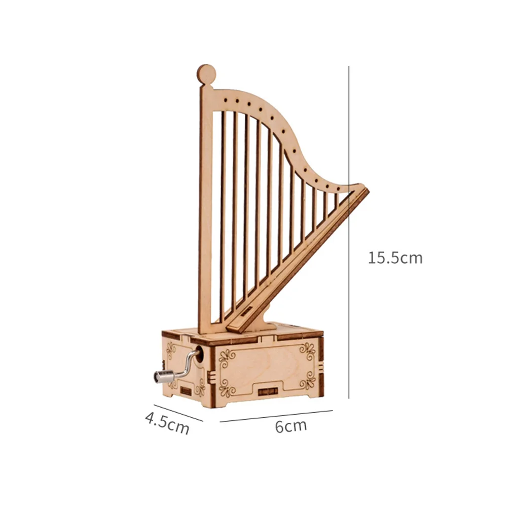 Wooden Handwork Music Box Harp Shape Music Box Wooden Music Box Assembled Muic Box for Kids Handwork Assembled Music Box