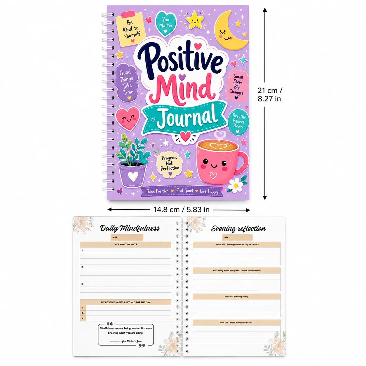 A5 Positive Mind Planner Journal for Gratitude, Positive Thoughts, Daily Affirmations, Mood Tracking and Self-Care
