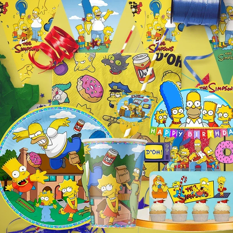 DisneyThe Simpsons Party Supplies Tableware Set Cup Plates Napkins For Kids Birthday Party Decoration Boys and Girls Baby Shower