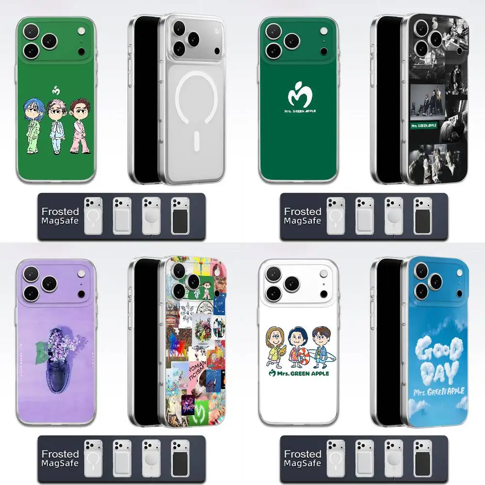 حافظة هاتف MGA M-Mrs GREEN APPLE Lilac لهاتف iPhone 17,16,15,14,13,12,11,Pro,Max,Plus,E,Air,Mini Magsafe شفافة بلوري