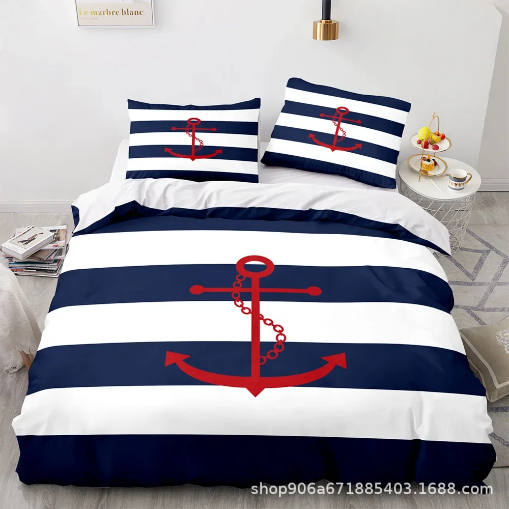 New Nautical Ocean Anchor Bedding Sets Ocean Spirit Duvet Cover King Queen Single Size Bed Linen with Pillowcase Teens Boys Gift