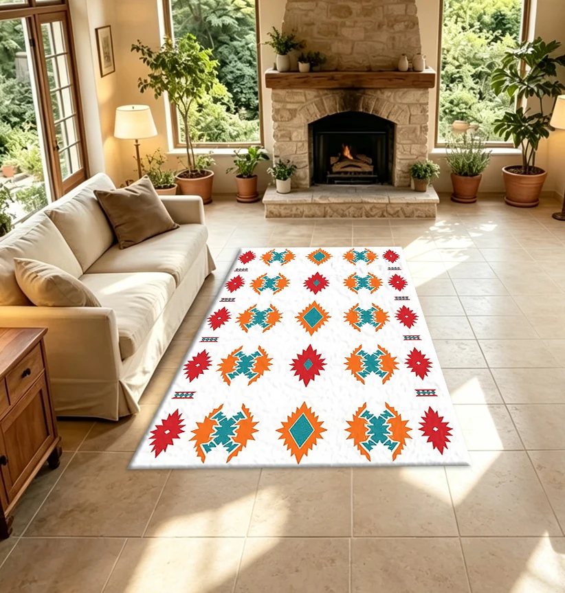 Boho Tribal Geometric Diamond Carpet Ethnic Style Area Rug for Living Room Home Decor