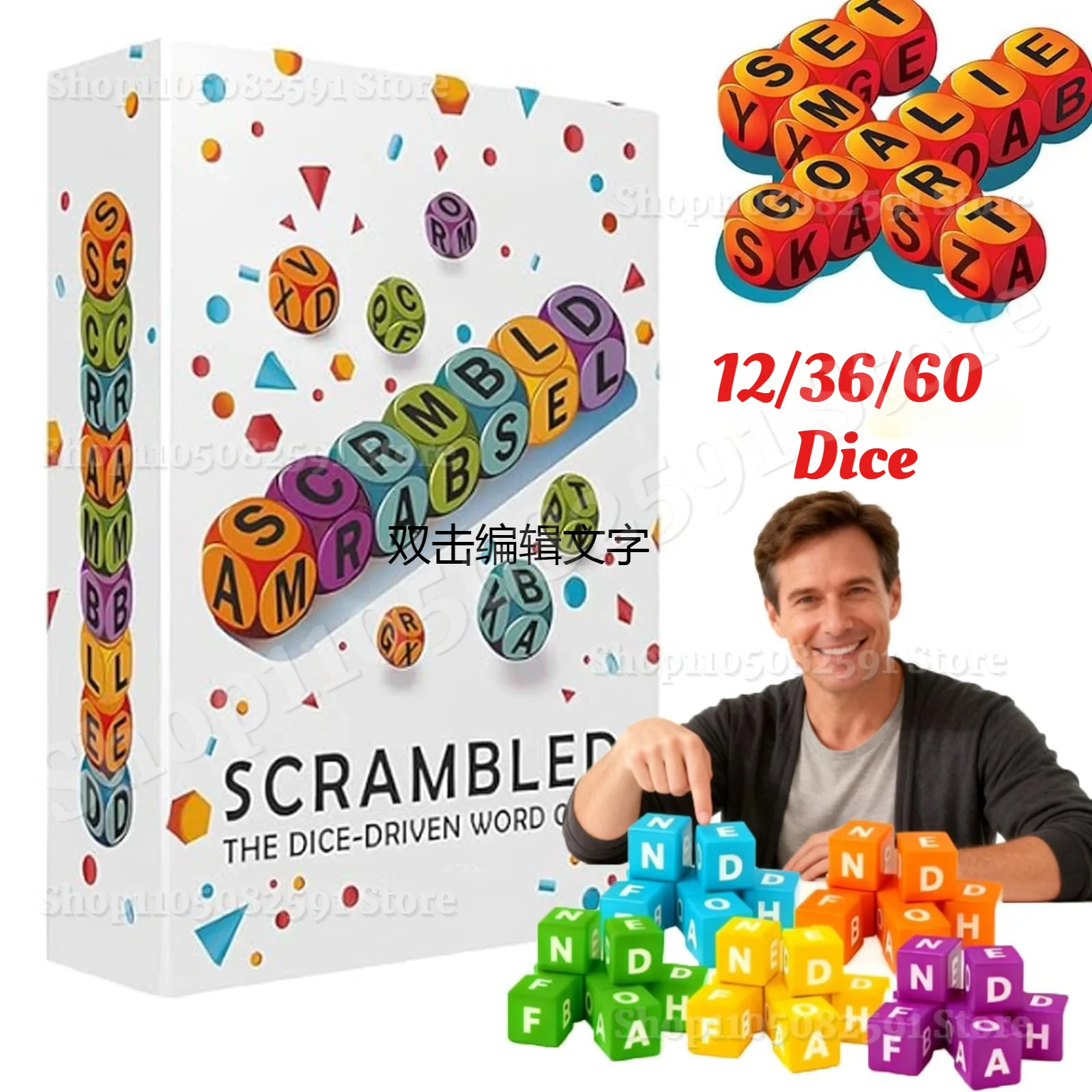 

New Scrambled Dice Word Game 12/36/60 Letters Cognitive Splicing Word Game Kids Early Learning Educational Toys for Party