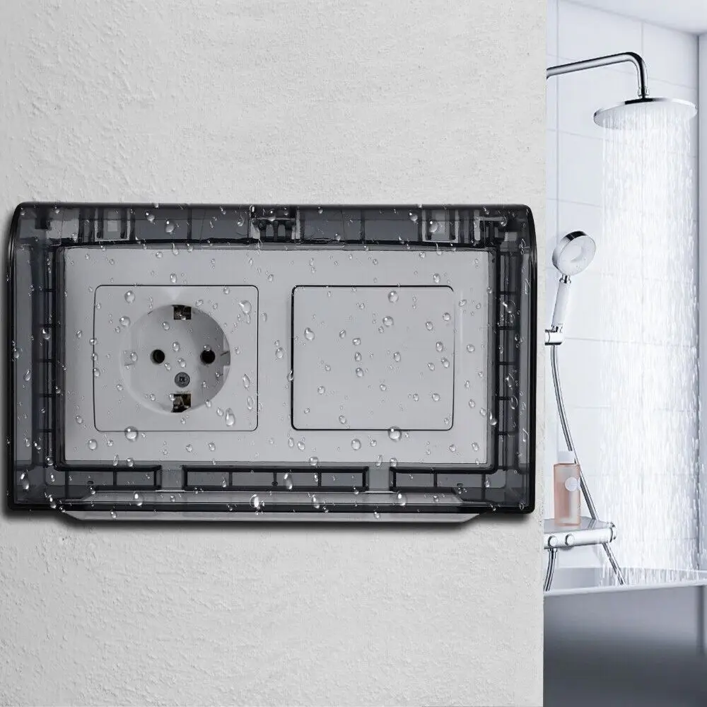 PS Plastic Splashproof Box Double-position Thickened Outlet Socket Waterproof Cover Self-adhesive Outlet Case Bathroom