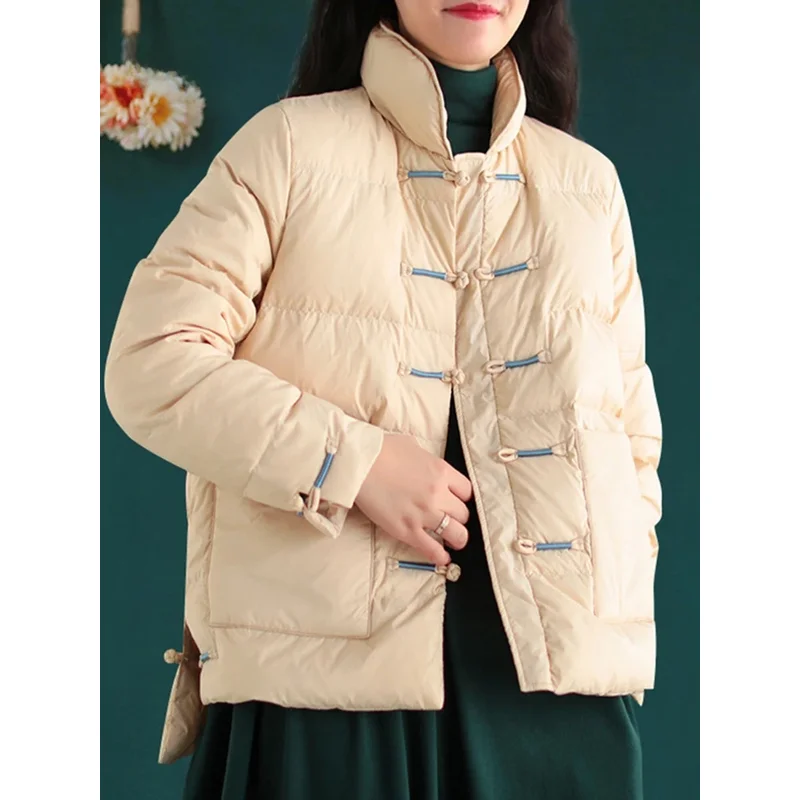 2025 New Winter Warm White Duck Down Coat Women Vintage Slim Short Jacket Female Autumn Embroidery Casual Basic Parkas Women's