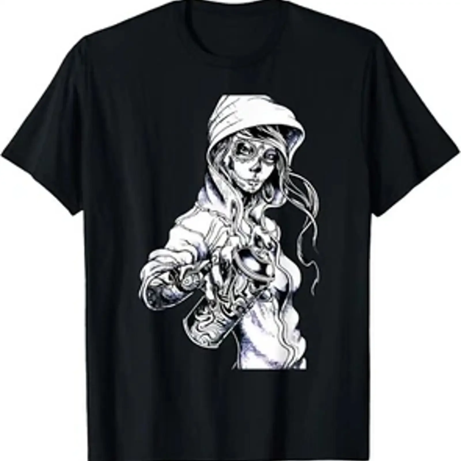 Graffiti Tag Skeleton Ghetto Girl T Shirt  vintage Washed streetwear Breathable Comfortable homme Versatile fashion Stretched