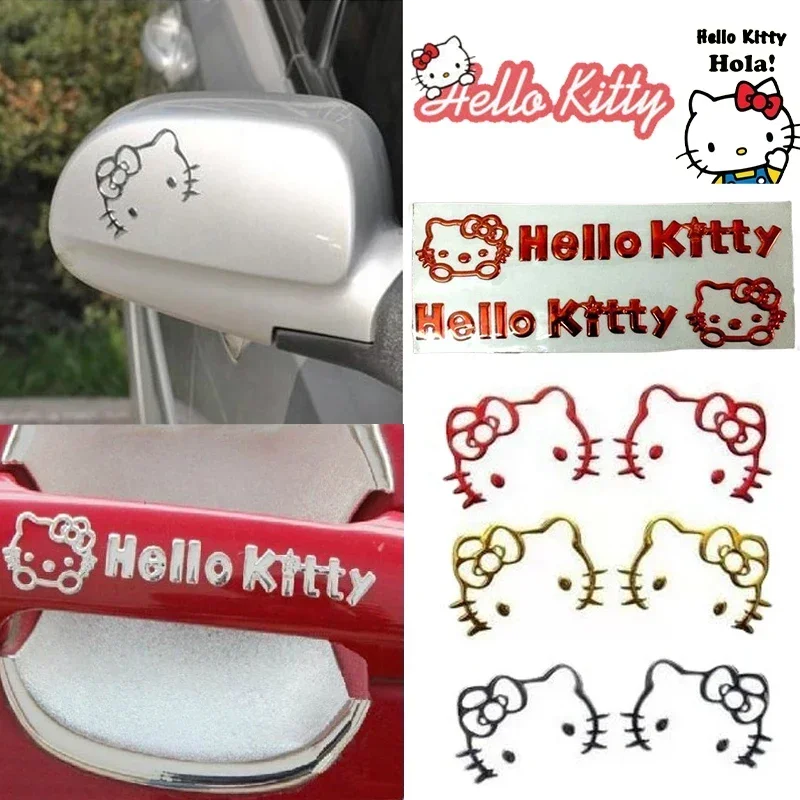 

Пара автомобильных наклеек Sanrio Hello Kitty, автомобильная ручка, 3D милые наклейки на дверь автомобиля, водостойкая наклейка, аксессуары для мотоциклов, декор