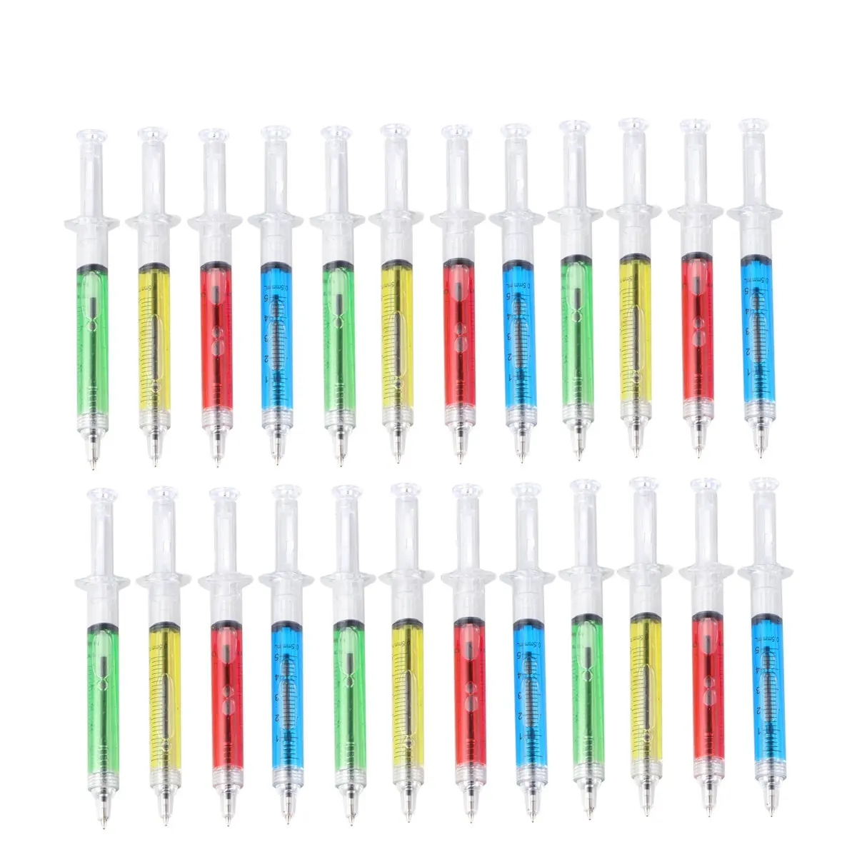 

24Pcs Syringe Inspired Ballpoint Pens Liquid Filled Click Action Refillable Fine Tip Stationery for Students School