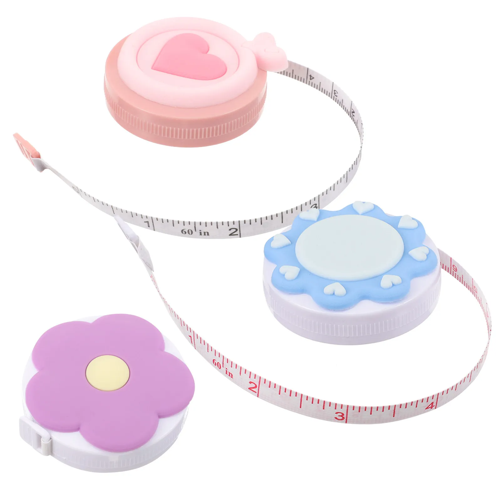 3Pcs Macaron Style Mini Retractable Tape Measure Cute Compact Lightweight Plastic Measuring Tape for Body Clothing Sewing