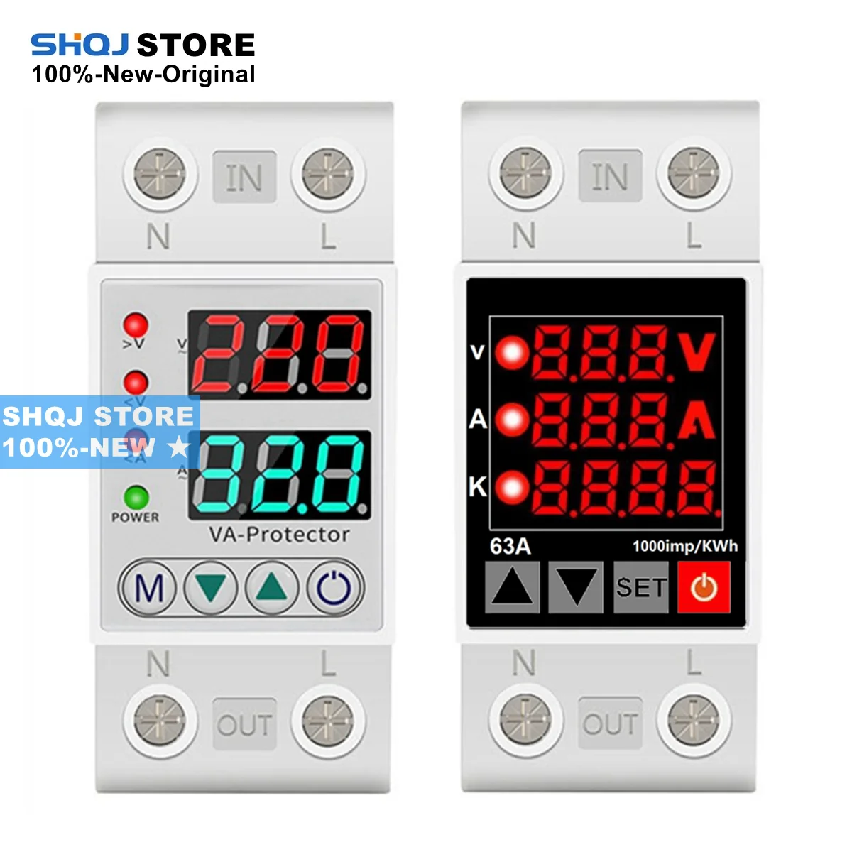 SHQJ 100%-NEW 220V 63A Home Appliance overload circuit protection Overvoltage undervoltage Overcurrent KWh Display Din Rail