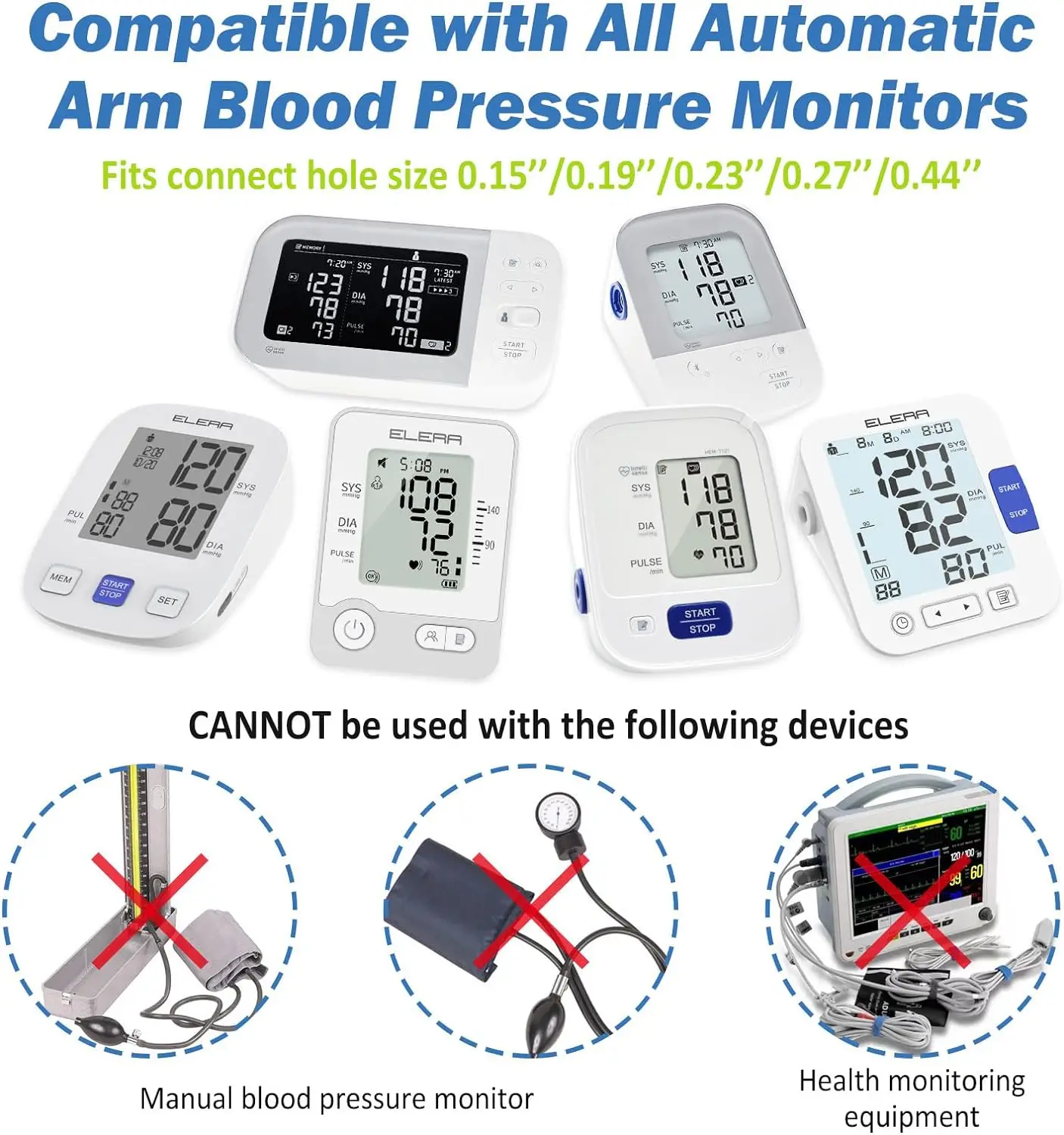 ELERA Adjustable Adult Arm Blood Pressure 22-60cm Cuff Big Size With 6pcs Connector 15-24CM Cuff Tube Blood Pressure Tonometer