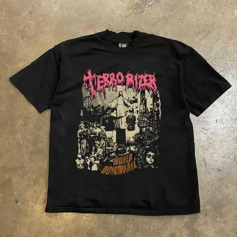 

The New Style of American High Street Tide Brand Retro Loose Couple Print T-shirt Loose Comfortable Unique Top for Men and Women