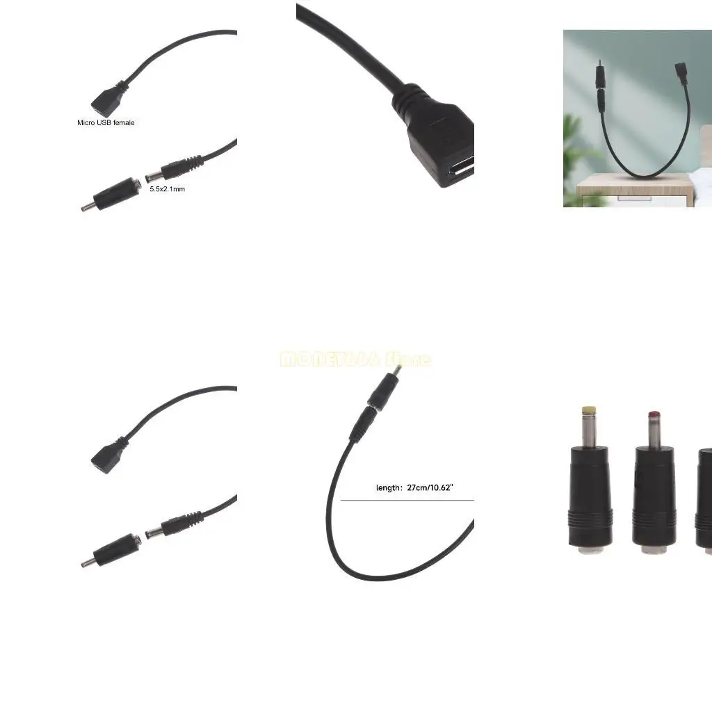 F62C Micro USB Female to 5.5x2.1mm Male Adapter Set for LED Lights and Speakers