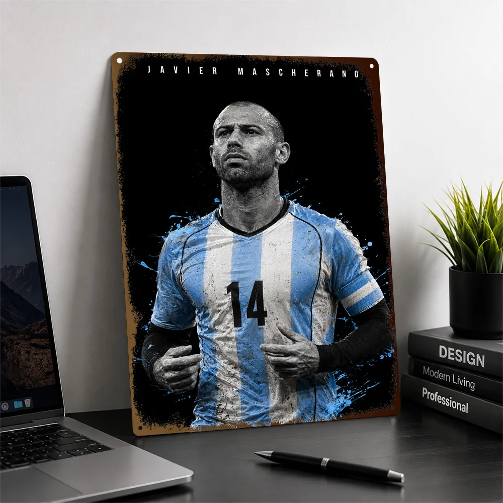 Javier Mascherano Football Printed Poster Personalized Aluminum Metal Sign Club Legacy Style Wall Art For Bedroom And Home Gym