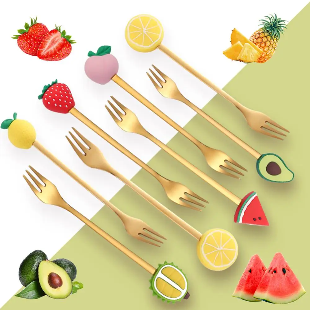 1-5Pcs Stainless Steel Fruit Forks Dessert Forks Lovely Mini Fork Set Snack Cake Dessert Forks Cafeteria Home Kitchen Tableware