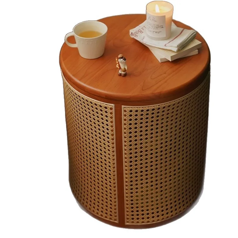 

retro solid wood rattan square stool, home sofa, tea side table, bedroom bedside table for storage