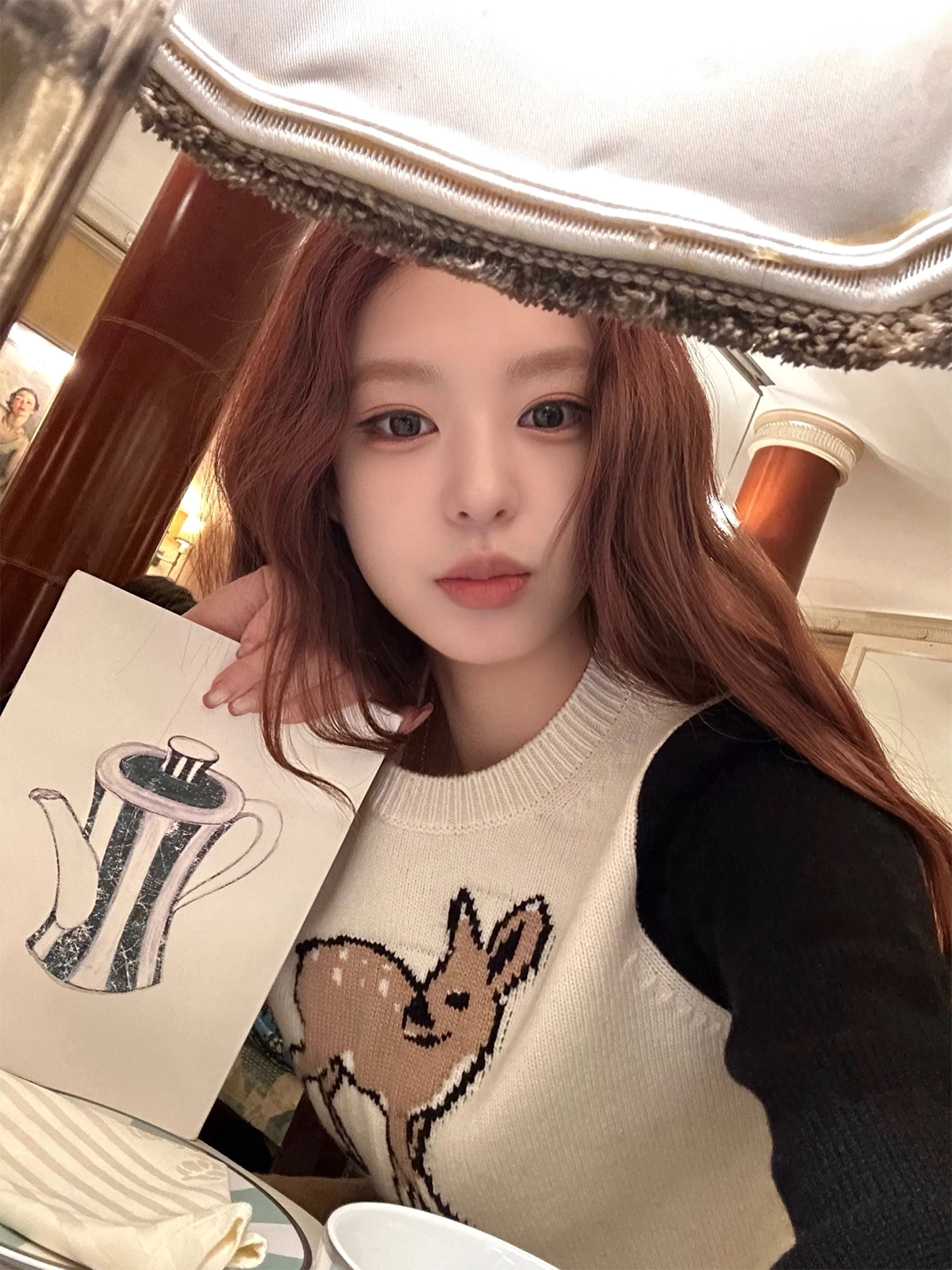 

Good Morning Fan Fan Cisas Deer 25N Knitted Woolen Sweater Women's Autumn Winter Overhead Knitted Top Floral Patterned