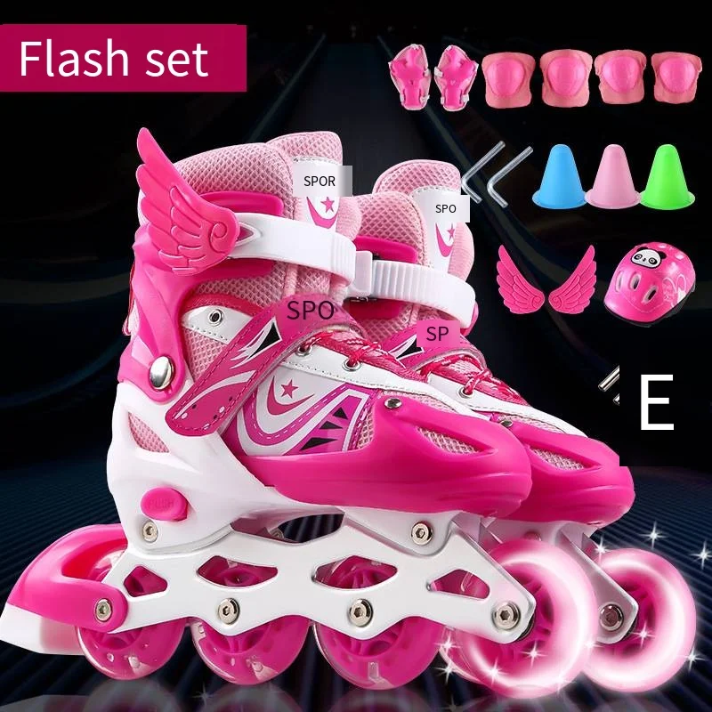 Patines de ruedas ajustables, juego completo de patines de un solo Flash para niños, ajustables para hombres y mujeres