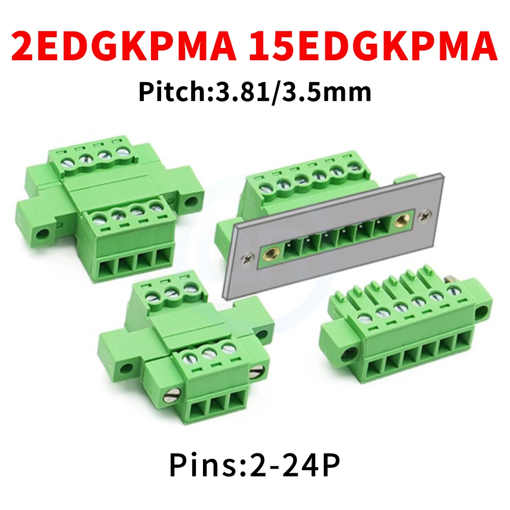 (5 Sets) 2EDGKPMA + 2EDGKM 3.81mm 3.5mm Bulkhead Terminal Block with Double Flange Panel Solderless Pair Set 15EDGKPMA 3.81 3.5
