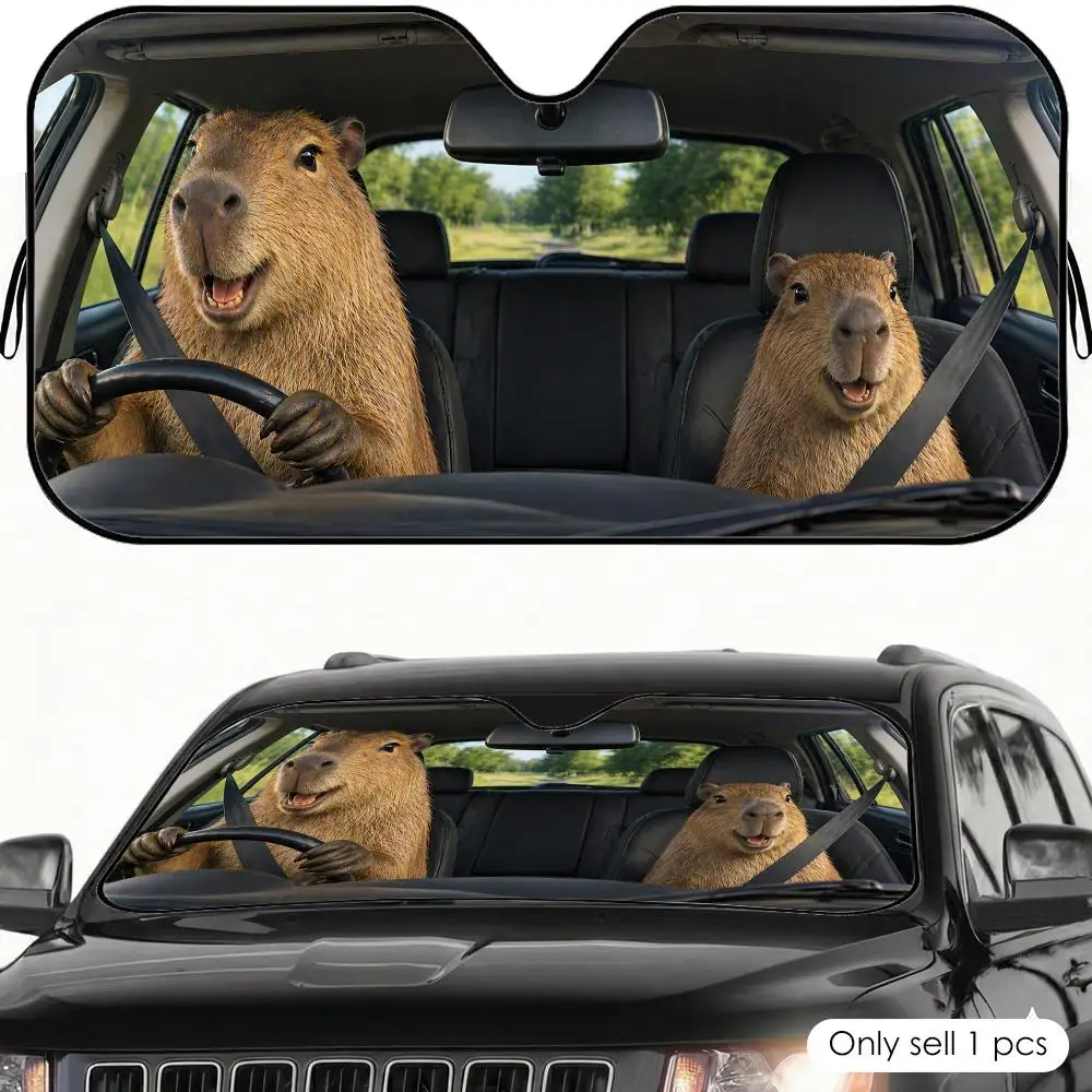 

Funny Capybara Family Sun Visor Car Windshield Sunshade UV Protection Reflective Foldable Heat Insulation Cover