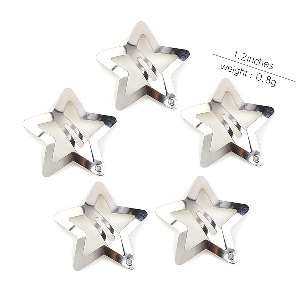 Silver Star Hair Clips para Meninas, Filigrana Hairpins, Metal Snap Clip, presilhas, sem níquel, sem chumbo, 10 pcs, 100pcs