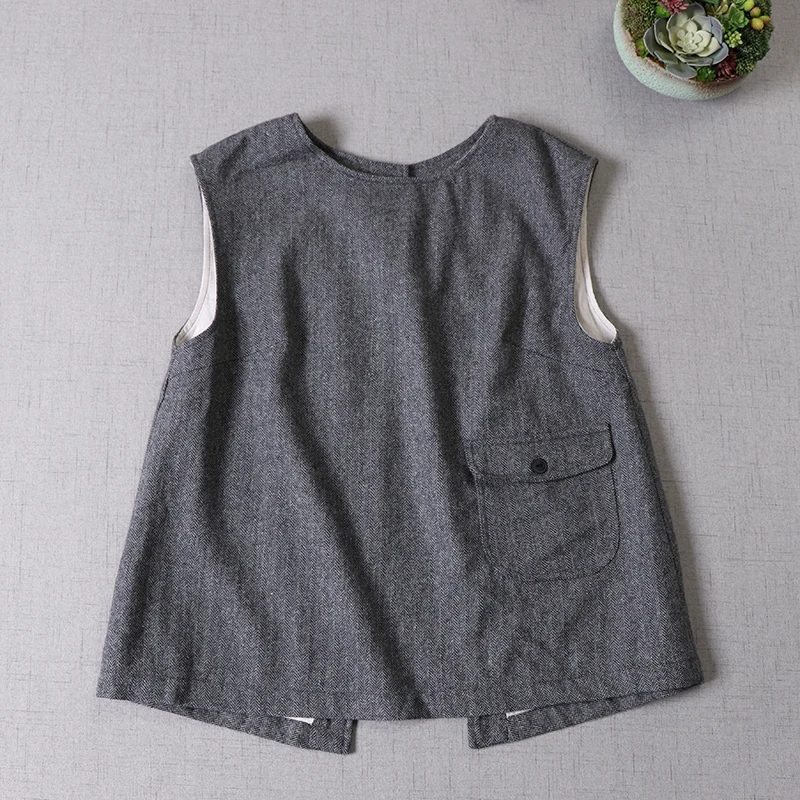 Women's Suit Vest Round Neck Pullover Vest Herringbone Casual Summer Sleeveless Slim Fit Vests Waistcoat for Lady