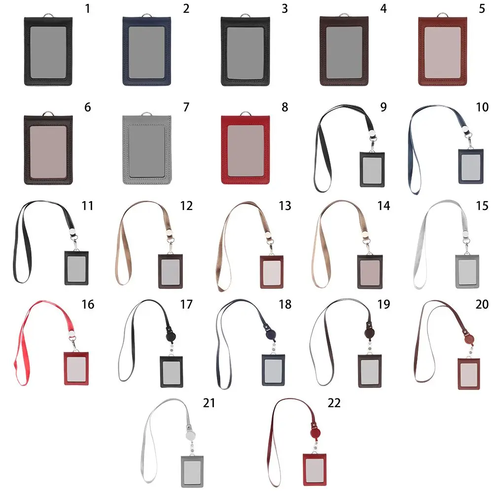 Fashion Multifunctional Office School Bank Credit Card PU Leather Work Card Holder Name Badge Holder With Retractable Lanyard