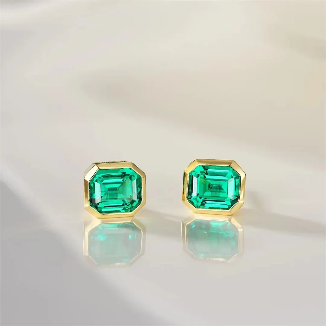 Cultivated Emerald Stud Earrings Lab Grown Cultivated Stone 1.3 Carat Earrings S925 Silver Earrings