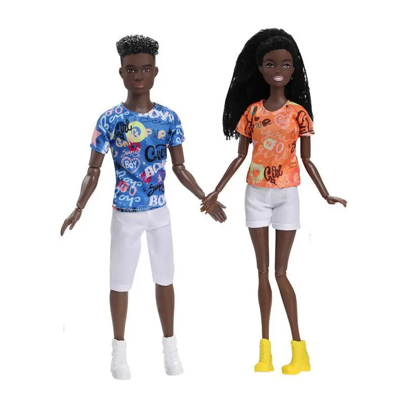 Black Doll 11.5 Inch Lover Set Families Game African Couple Male Figure Female Dolls With Fashion Clothes Play Toy DIY Gifts