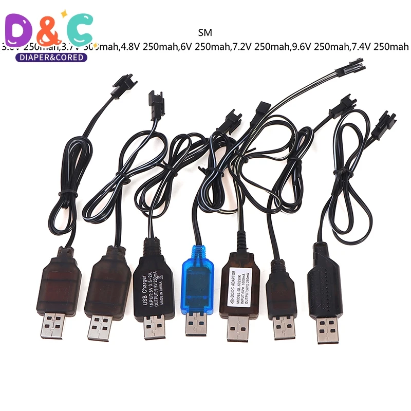 High Quality 3.6-9.6V 250mA NiMh/NiCd Battery USB Charger Cable SM 2P Forward Plug Remote Control Car USB Charger Electric Toy