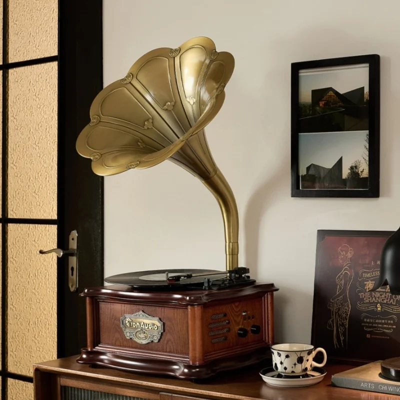 Fonografo assistito Bluetooth creativo europeo vecchio fonografo casa soggiorno ornamento audio in legno di rame