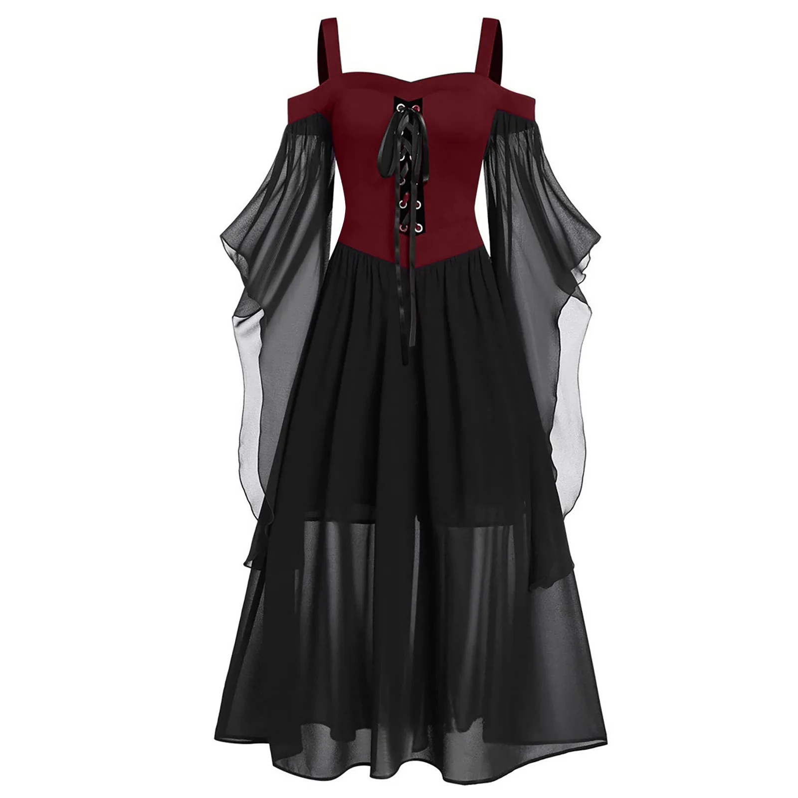 Vestido de bruja Medieval de Halloween Vintage para mujer, hombros descubiertos, manga de mariposa, vestidos góticos, vestido de fiesta de carnaval, talla grande