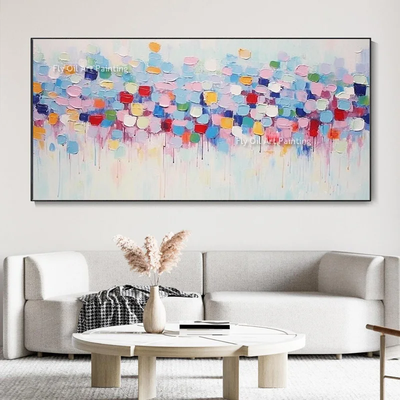 Handmade Abstract Flowers Tree Landscape Knife Thick Canvas Oil Painting Large White Florals Artwork Original Wall Art Decor