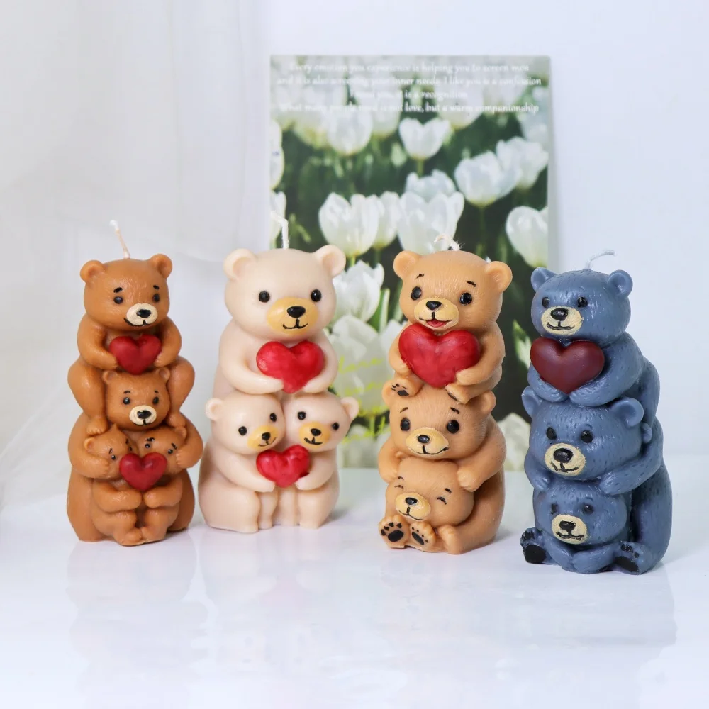 لتقوم بها بنفسك حساسة Jenga الدب المعانقة القلب سيليكون قالب شمع لطيف الحيوان Jenga الراتنج قالب الصابون للفن والديكور المنزل