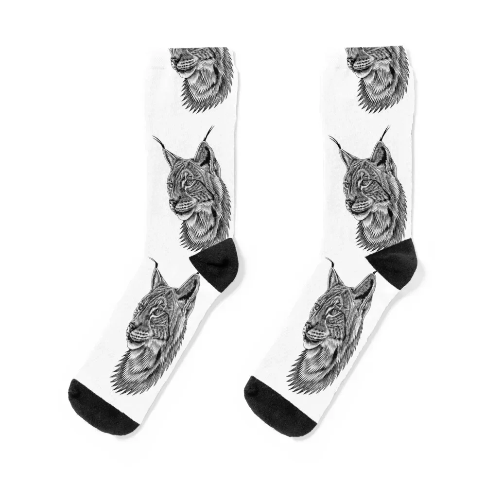 

Eurasian lynx - big cat - ink illustration Socks Non-slip moving stockings winter christmas gifts Socks Woman Men's