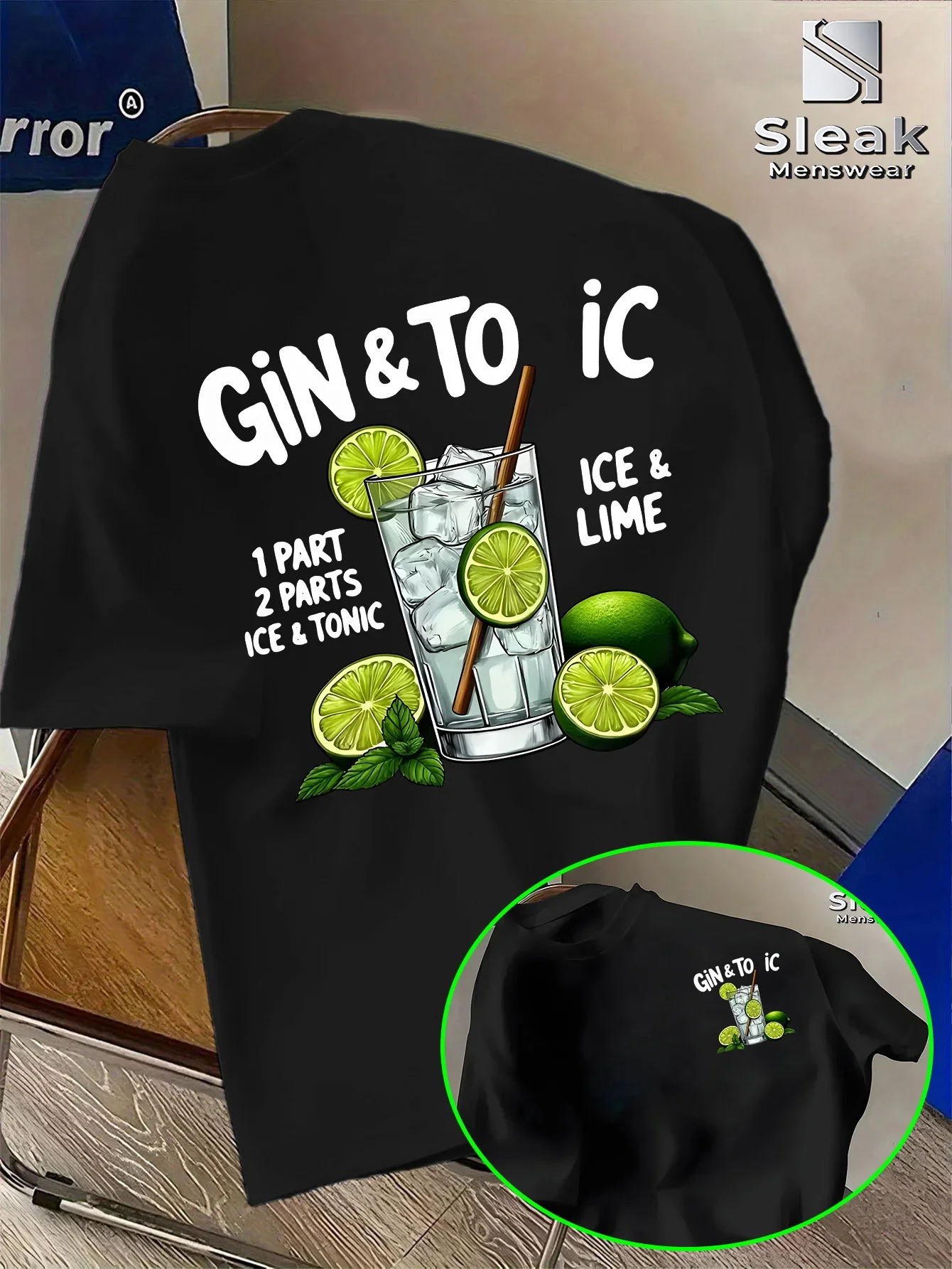 Summer Men's Loose T-shirt Gin & Tonic Ice Lime Cocktail Graphic Print Short Sleeve Tees Casual Streetwear Male Tops  Cotton