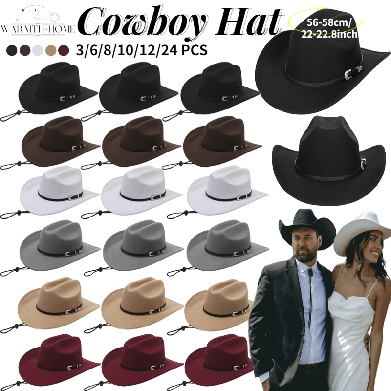 

3-24PCS Cowboy Hats Wedding Western Cowboy Hats Party Bachelorette Cowgirls Hats with Shapeable Wide Brim for Party Guests Gifts