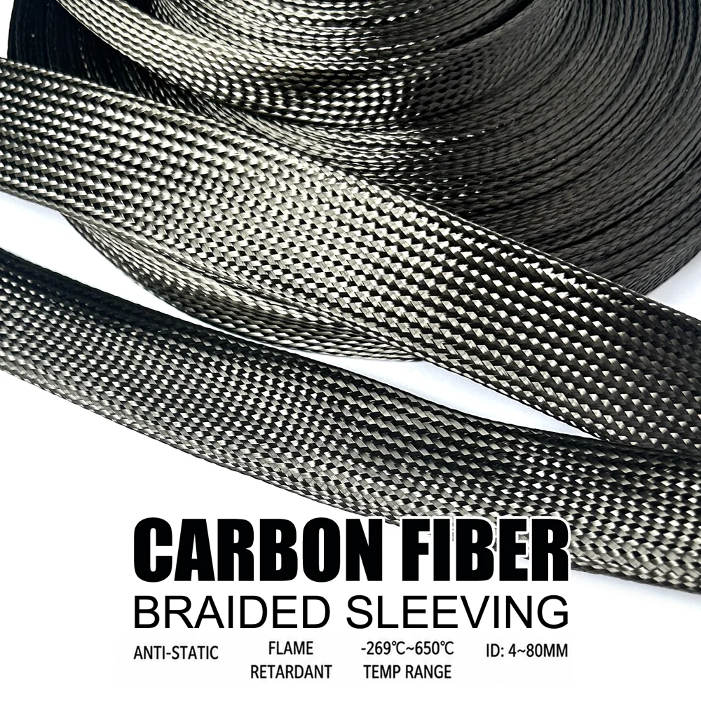 ID 4~80 mm Black High Density Carbon Fiber Sleeve Shield Wire Cable Tube Sheath Sleeve High-Temp Resistant Lightweight & Durable
