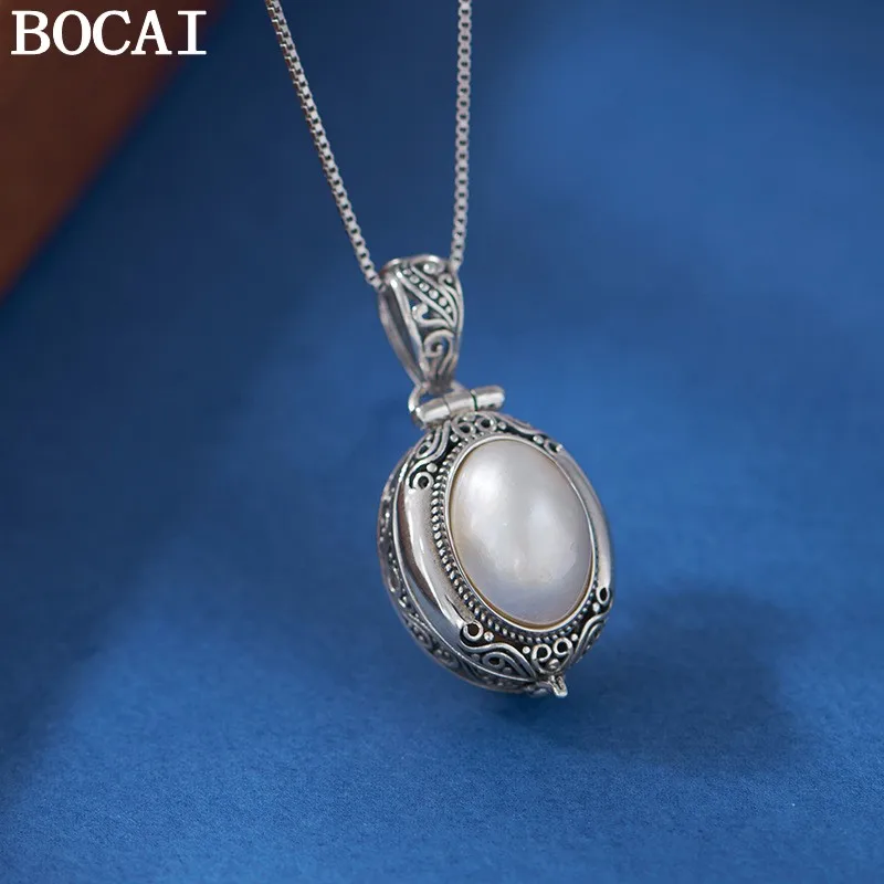 

BOCAI S925 Sterling Silver Pendants for Women Men New Fashion Eternal Rattan Oval GaWu-box Mabei Pearl Jewelry Sachet Jewelry