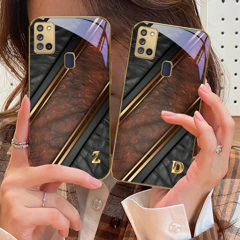 Brilliant golden letters For Samsung A 31 32 A33 A34 35 14 A15 13 16 25 26 50 52 53 54 55 56 70 71 72 73 Golden glass phone case