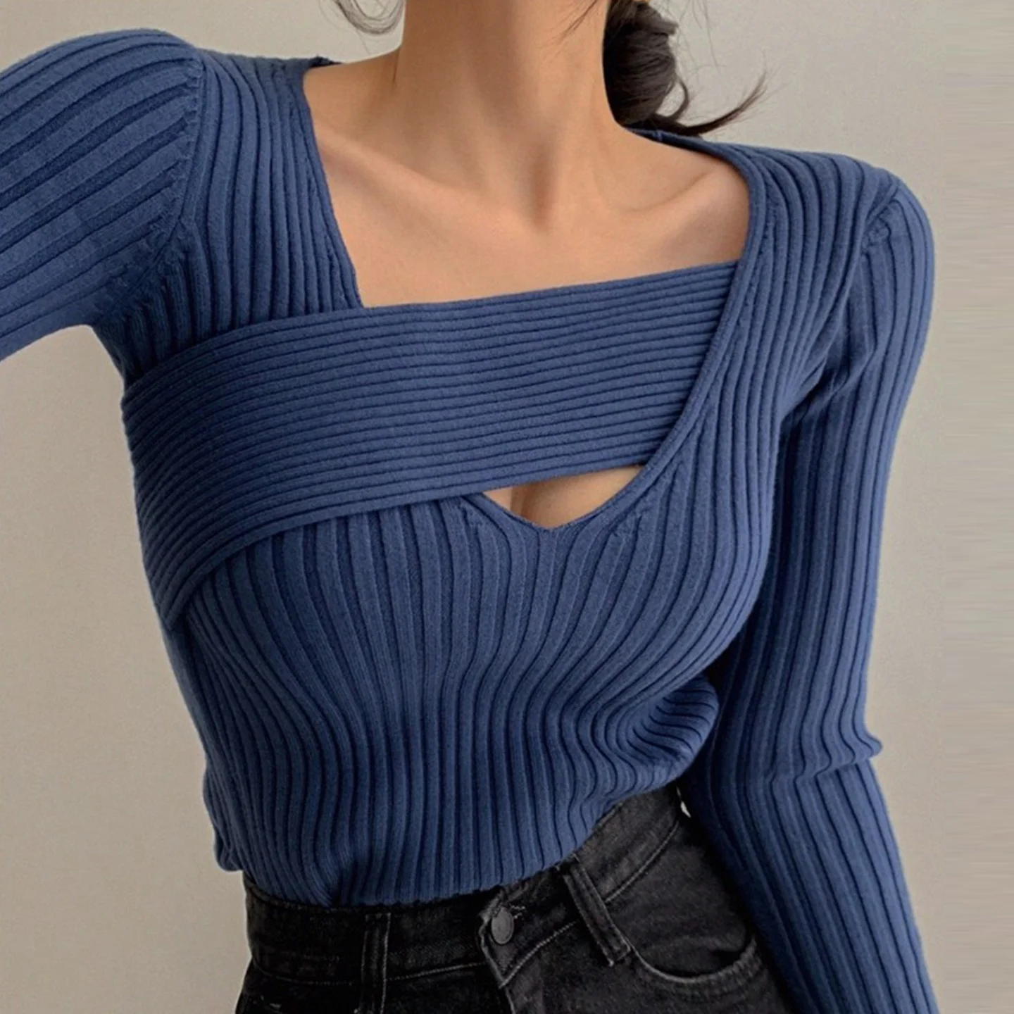 Slim Fit V-Ne Knitwear Women's Base Layer Sweater Autumn Season Striped Design Casual Comfortable Breathable Faionable