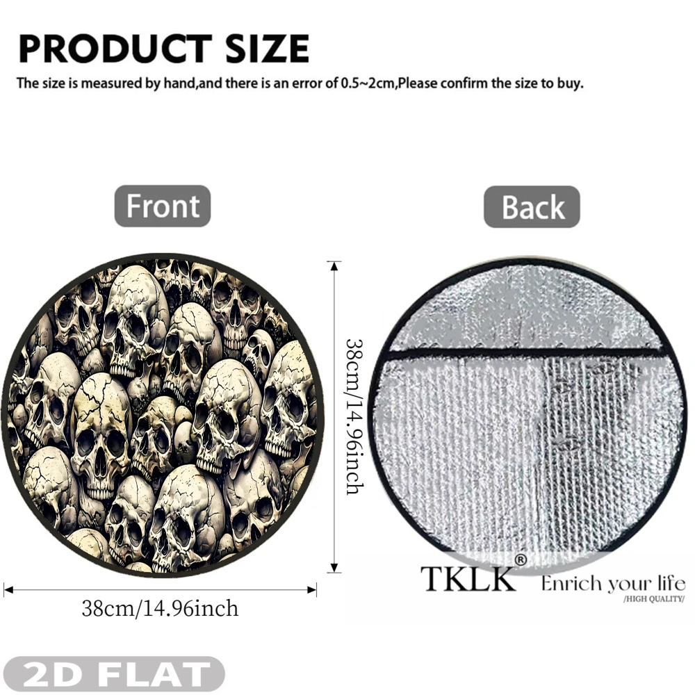 1pc Steering Wheel Sunshade Cover, 2D Flat Printing Skull Pattern Print On Steering Wheel Sunshade Cover, Summer Car Essential
