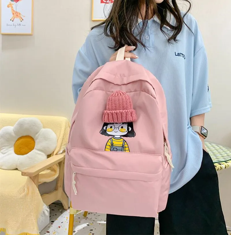 Fashion Shoulder Strap School Bag Student School Bag Children\'s Girl Sweet And Cute Lightweight solid Color Casual Backpack