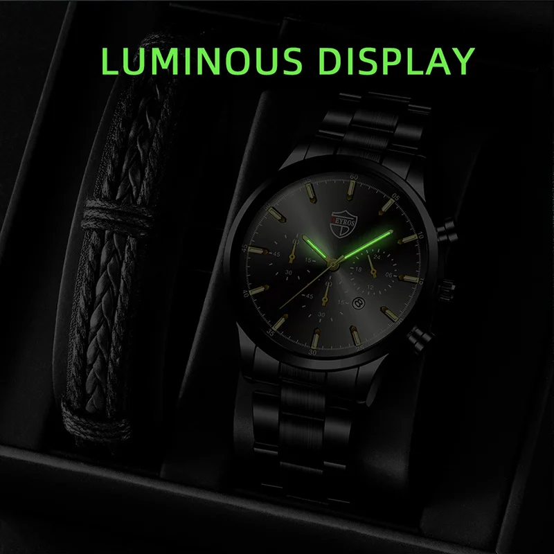 2022 Luxury Fashion Mens Watches Men Business Stainless Steel Quartz Wristwatch Calendar Luminous Clock Man Casual Leather Watch