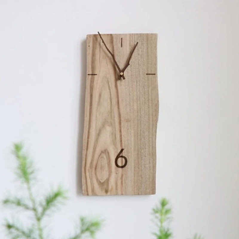 Solid Wood Wall Clock Minimalist Design Hanging Clocks Natural Creative Art Decorative Clocks Living Room Entrance Quartz Clock