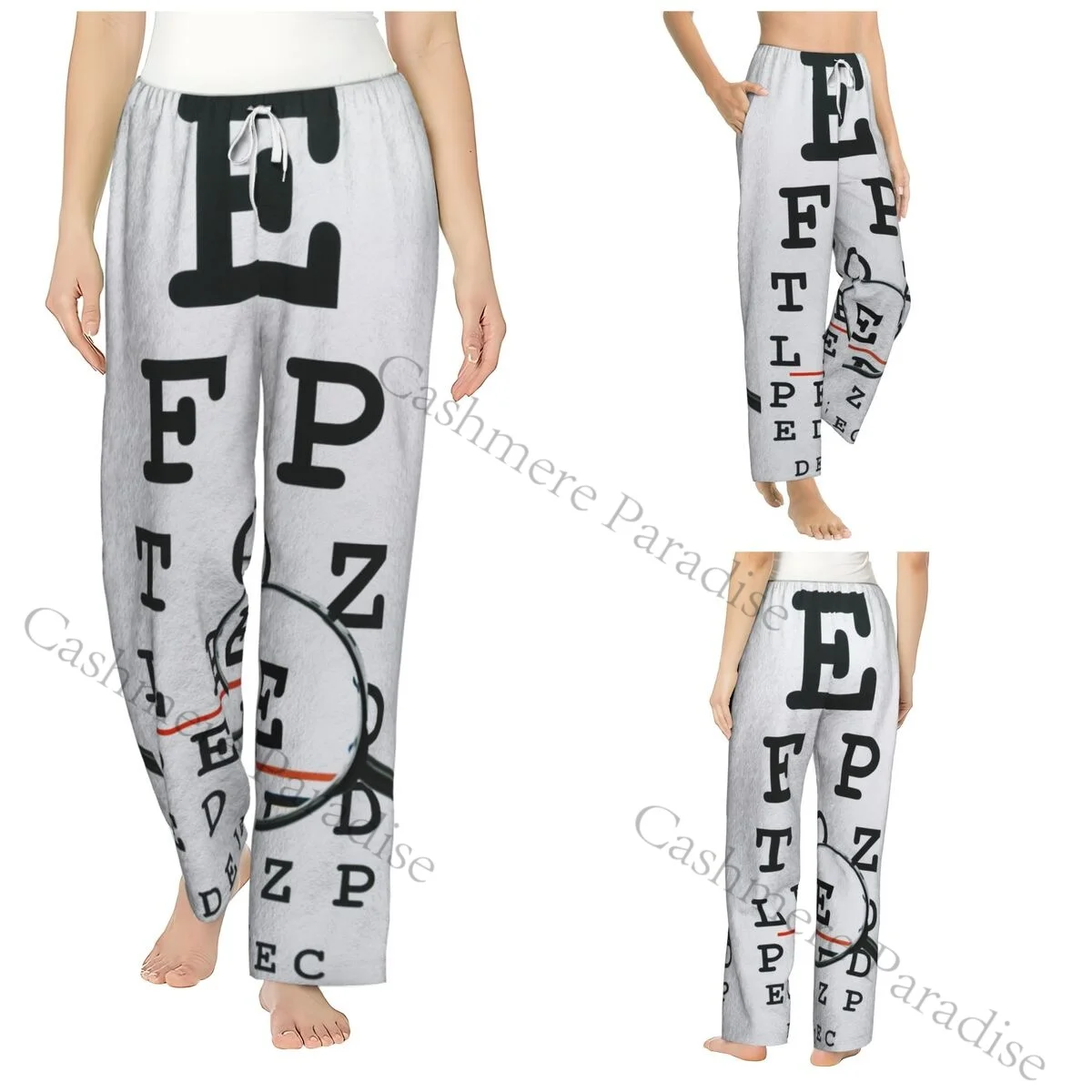 

Funny Printed Snellen Chart Eye Exam Tote Flannel Pajama Pants for Women Soft Warm Sleep Pants with Elastic Waistband