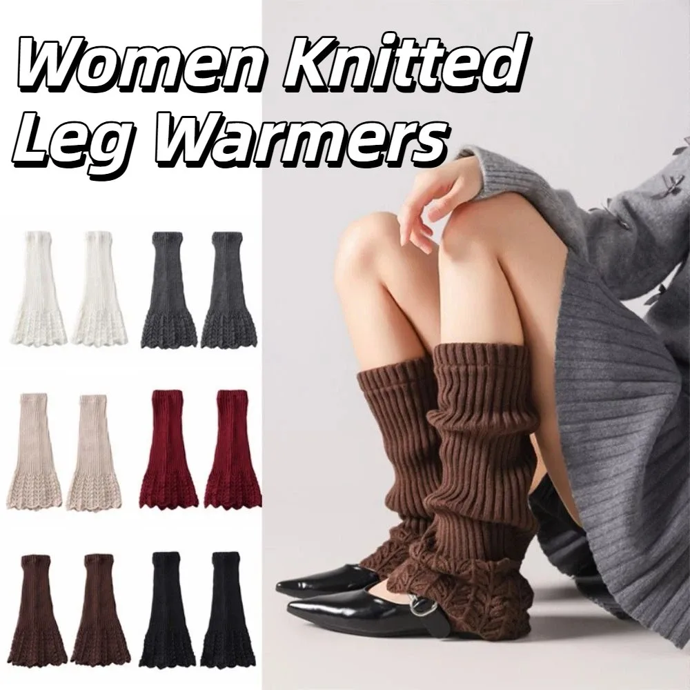 

Y2K Women Knitted Leg Warmers Solid Color Thickened Women's Foot Cover Soft Breathable Middle Tube Socks Ankle Warmer
